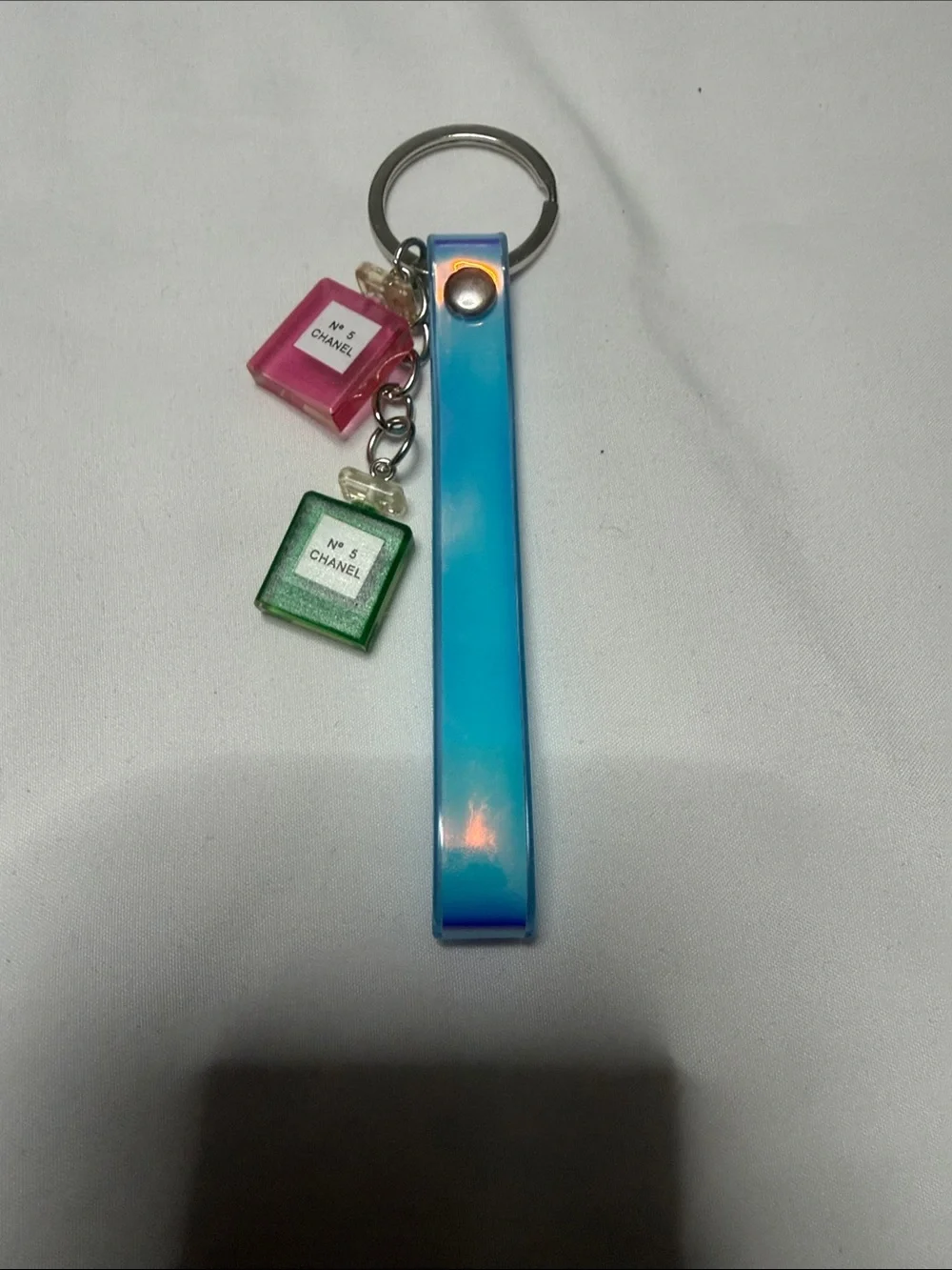 Sets of 4 Unbranded Iridescent Blue Keychain with Colorful Mini Perfume Charms